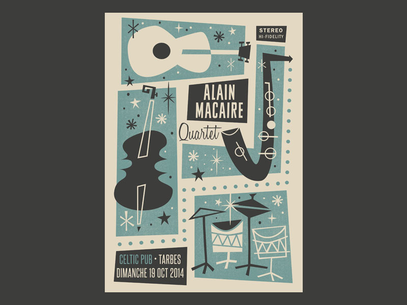 Alain Macaire 4tet gigposter mid century mid century modern tarbes poster illustration gigposter gig jazz