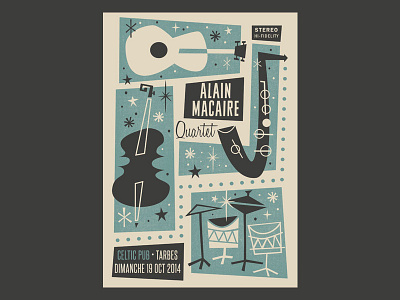 Alain Macaire 4tet gigposter gig gigposter illustration jazz mid century mid century modern poster tarbes