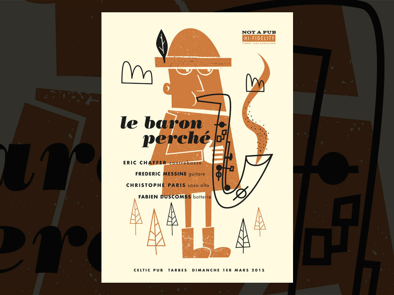 Le Baron Perché gigposter jazz print illustration gig tarbes poster silkscreen screenprint