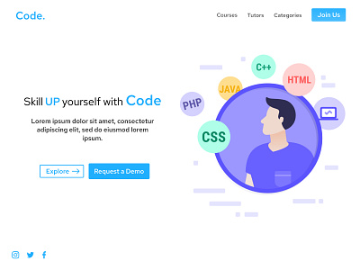 LightCode blue branding design flat landing page light light theme material minimal ui ux white