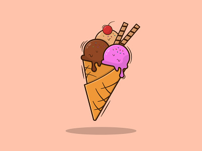 Ice Cream Cone Illustration cone design flat design flat illustration ice cream icon illustration minimal scoop ui vector