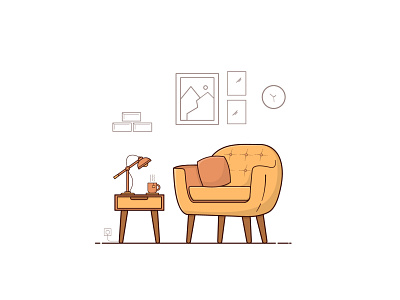 Composition Chair with Side Table Illustration. chair flat design flat illustration illustration side table ui vector