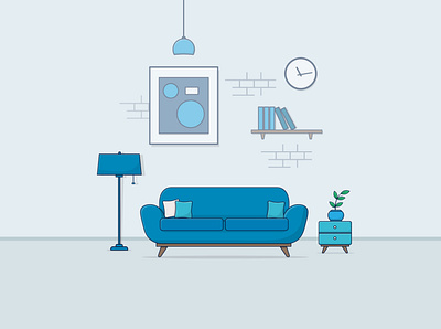 Living Room Illustration. branding design flat design flat illustration illustration living room logo minimal ui vector