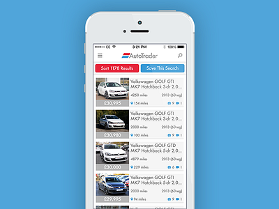 Autotrader UK App autotrader cars feed flat ios mobile redesign results search ui ux