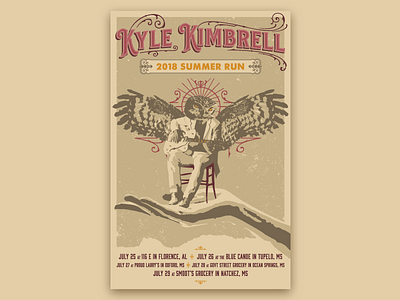 Kyle Kimbrell Gig Poster 2018 bird gig poster hand kyle kimbrell music musician owl tour typography