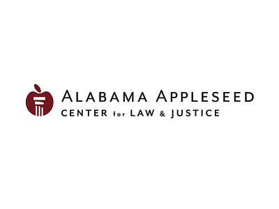 Alabama Appleseed Center for Law & Justice alabama apple appleseed attorney column final justice law lawyer logo design sans serif type
