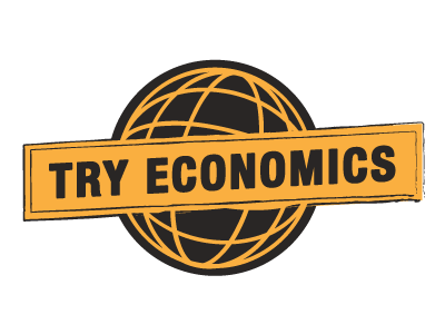 Try Economics B globe illustration logo try economics two color