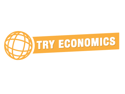 Try Economics C globe illustration logo try economics two color