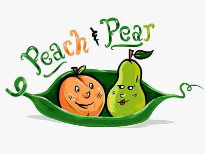 Two peas in a pod cartoon handcrafted peach pear peas retro