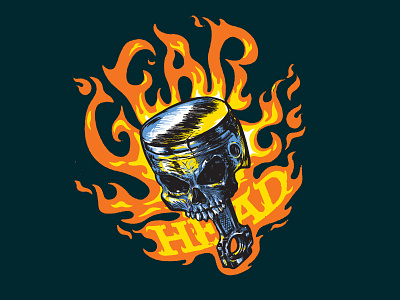 Gear Head auto automotive cars fire gear piston skull