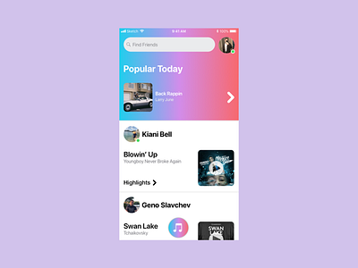 User Profile - Meusic app apple blue branding dailyui dailyui 006 design flat ios iphone music musicapp pink purple red simple ui ux