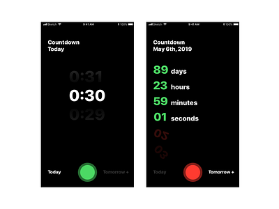 Countdown app black dailyui dailyui 014 dark design flat green ios iphone red simple ui ux