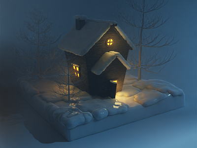 Snowy Cabin - 3d render 3d blender cabin digital art mini model render