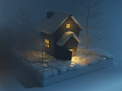 Snowy Cabin - 3d render