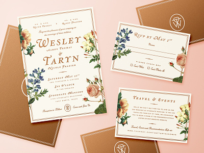 Wedding Invitations floral flower invitations invites monogram swash type wedding