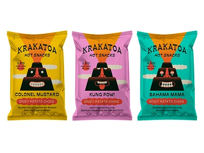 Spicy Potato Chip Bags branding character chips packaging packaging illustration spicy volcano