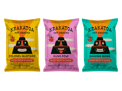 Spicy Potato Chip Bags branding character chips packaging packaging illustration spicy volcano