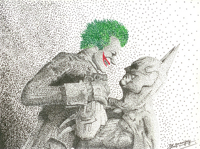 Pointilism abstract art batman illustration