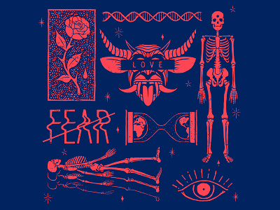 Fuck Fear bandana death demons design fear flash tattoo icons illustration lettering love pattern time