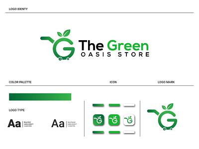 The Green Oasis Store brand brand identity branding design graphic design green store logo icon illustration letter logo logo logo branding logos graphics minimal store logo ui vector