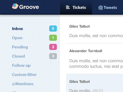 Groove Tickets 2.0 blue dashboard interfeace ui