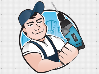 Handyman Pete art badge blue branding cartoon character circle clean design drawing grid icon illustration logo vector web website