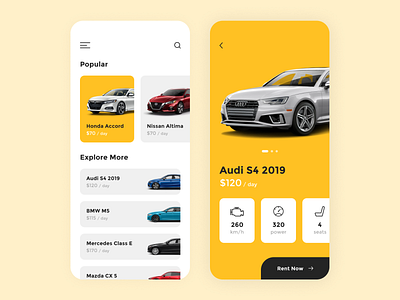 Car Rental andriod app audi bmw cars clean drive interface ios mobile mobile ui modern rent rental shop speed uiux