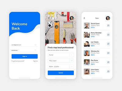 Local Professionals Finder android app app design cratfs elegant find interface ios iphone listing local locate mobile modern professional search uiux