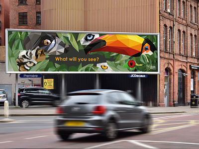 What will you see? 96 sheet animals billboard billboard mockup branding campaign colour design exhibition eyes graphic design illustration illustrator low poly art natural history museum nature photoshop vector