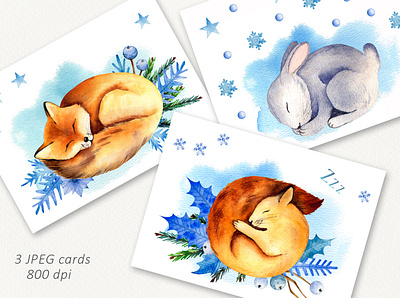 Sweet dreams animals card character children christmas cute decor illustration polygraphy print sleeping watercolor winter