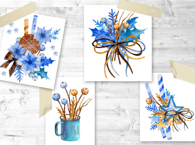 Frozen winter art card christmas clipart decor design floral hand painted illustration nature new year polygraphy print watercolor winter