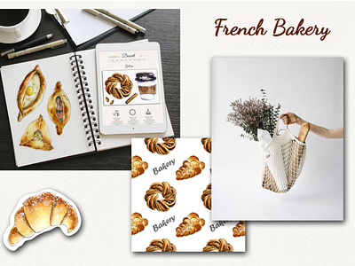 "French Bakery" watercolor set art bakery doodle food hand painted illustration sketch sweet tasty watercolor
