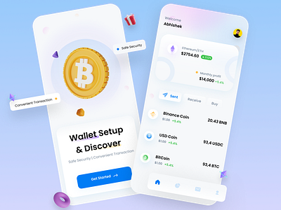 Crypto Wallet App 3d branding figma graphic design logo mobile ui motion graphics ui uidesign visual design