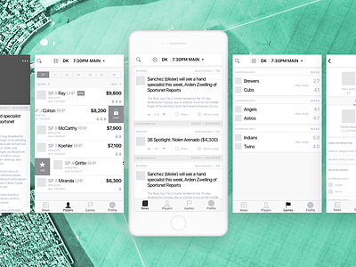 Daily Fantasy Sports Lineup Optimization app mobile product design sports ui ux wireframes