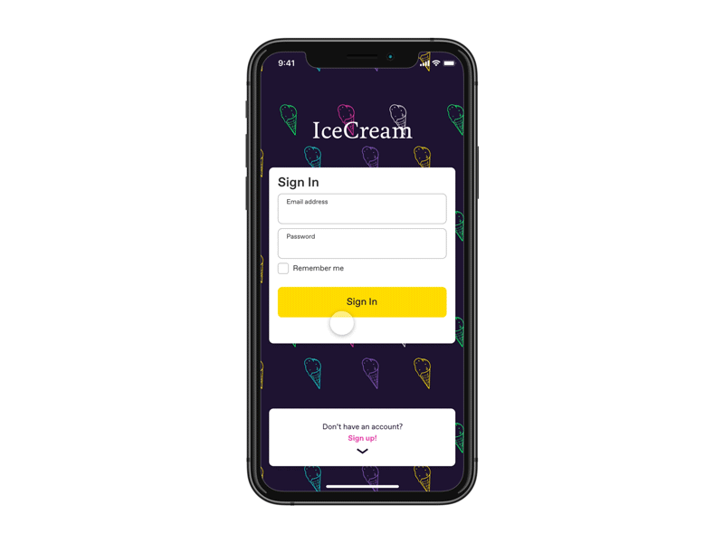 Ice Cream createwithadobexd mobile ui signup
