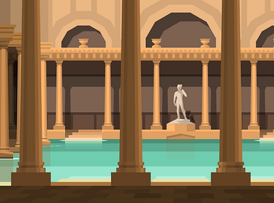 Bath ancient rome bath flatdesign illustration interior sculpture vectorart