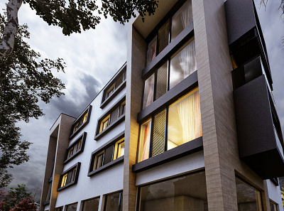 Modern multi-family residential 3d architecture design exterior render renovation visualization