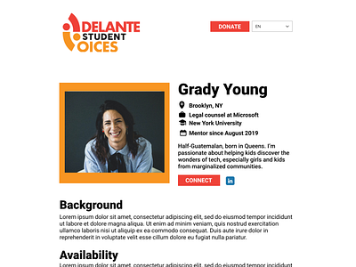 Mentor profile page for Adelante Student Voices