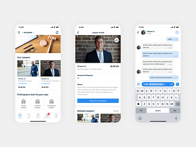 Lawyer Consultation App adobexd app app design appdesign behance cards chat chatting consultation dailyui dribbblers gfxmob inspiration interface lawyer mobile thedesigntip uidesign userexperience