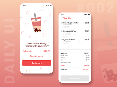 Daily UI #002 Checkout app boba bubble tea checkout daily daily 100 challenge daily ui daily ui 002 dailyui dailyuichallenge design figma food app food ordering ui user interface