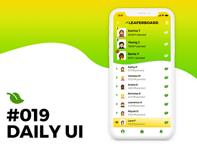 Daily UI #019 Leaderboard 019 daily 100 challenge daily ui design figma leaderboard leaf leaferboard planting plants ranking tree ui