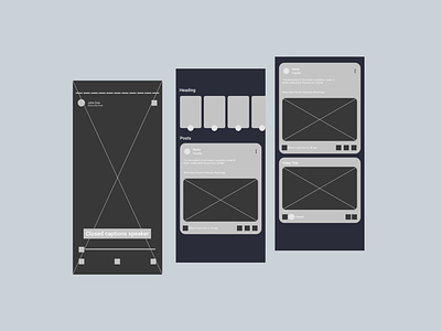 Low-fi wireframes for a mobile app