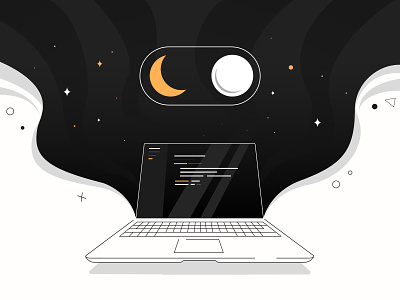 Coding in Dark Mode black code dark mode darkmode illustration laptop moon night notebook off on programmer programming vector work