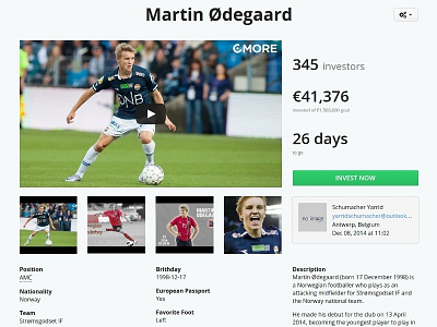 Football player profile with video carousel