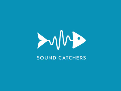 Sound catchers bone fish fishsound logo mark music pugacheva rock sign skeleton sound wave
