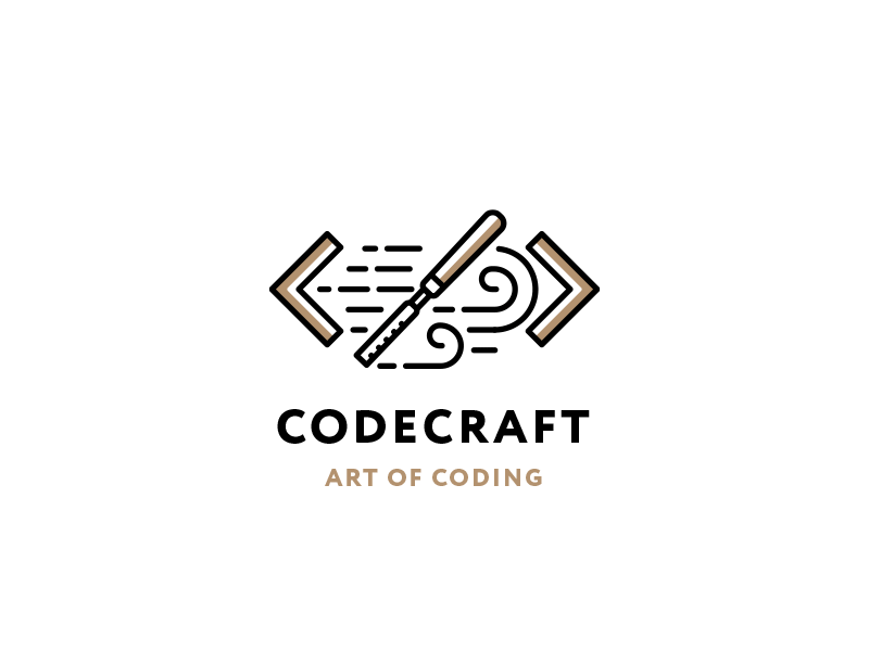 Codecraft art brackets build carving code coding craft creative design gold hand made logo mark pugacheva software tool tree wood write