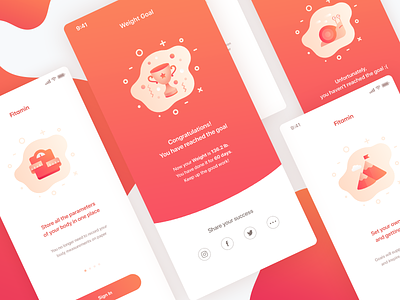 Fitamin Modals app body cup fitamin gradient health icons illustration ios mobile modal onboarding peach red weight win
