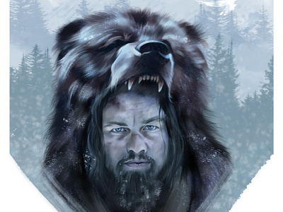 The Revenant bear digital art film illustration leonardo dicaprio movie poster nature painting the revenant wild