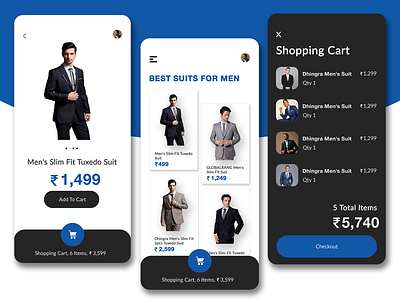 Man Shopping App Design - ProdX court design fashion man raymond shopper shopping app shopping basket ui