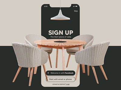 Furniture Application Signup Page Design -ProdX application design branding design homepagedesign illustration signup signuppage uidesign uiux webdesign